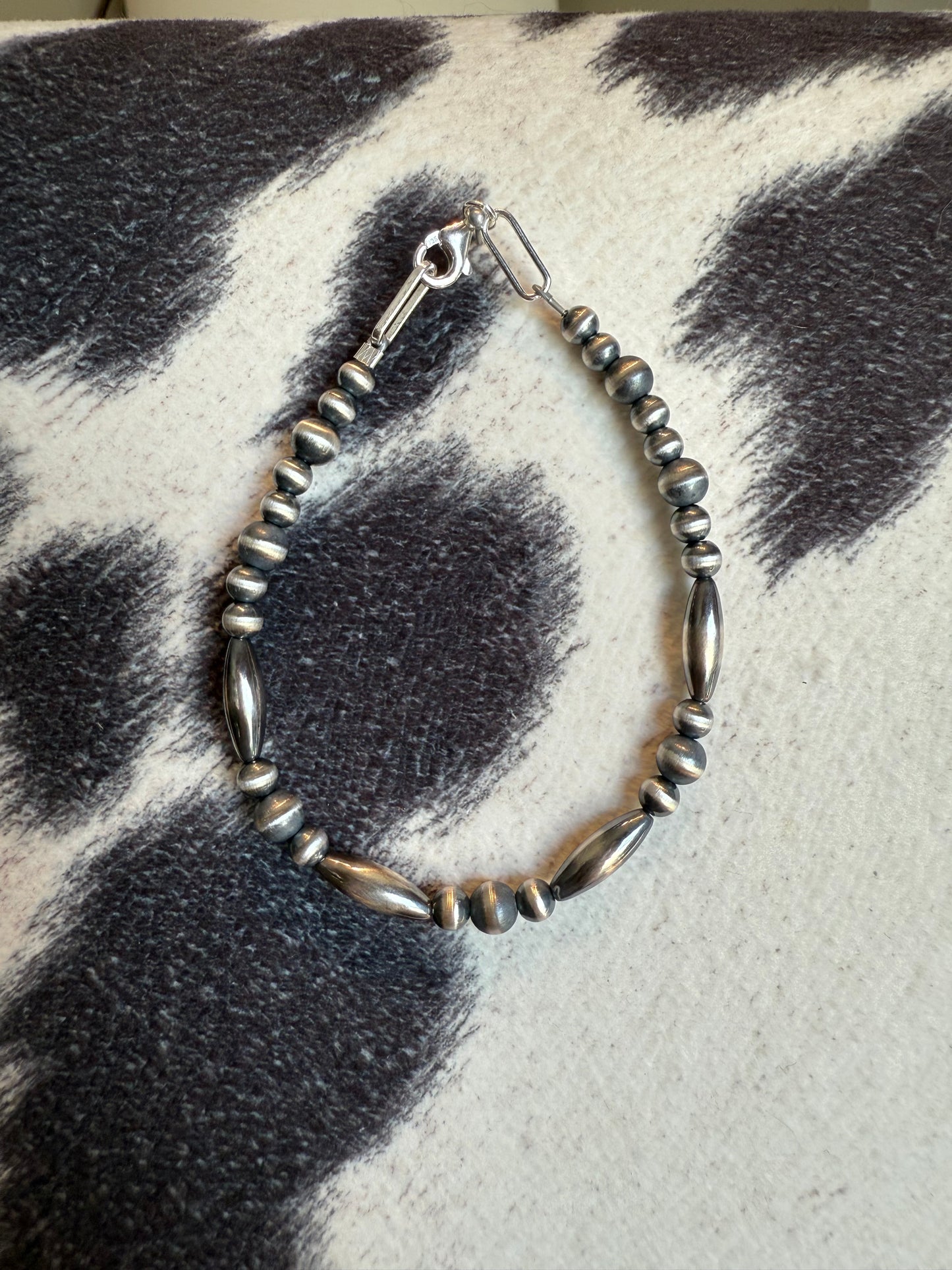 Sterling Silver Pearl Torpedo Bead Bracelet