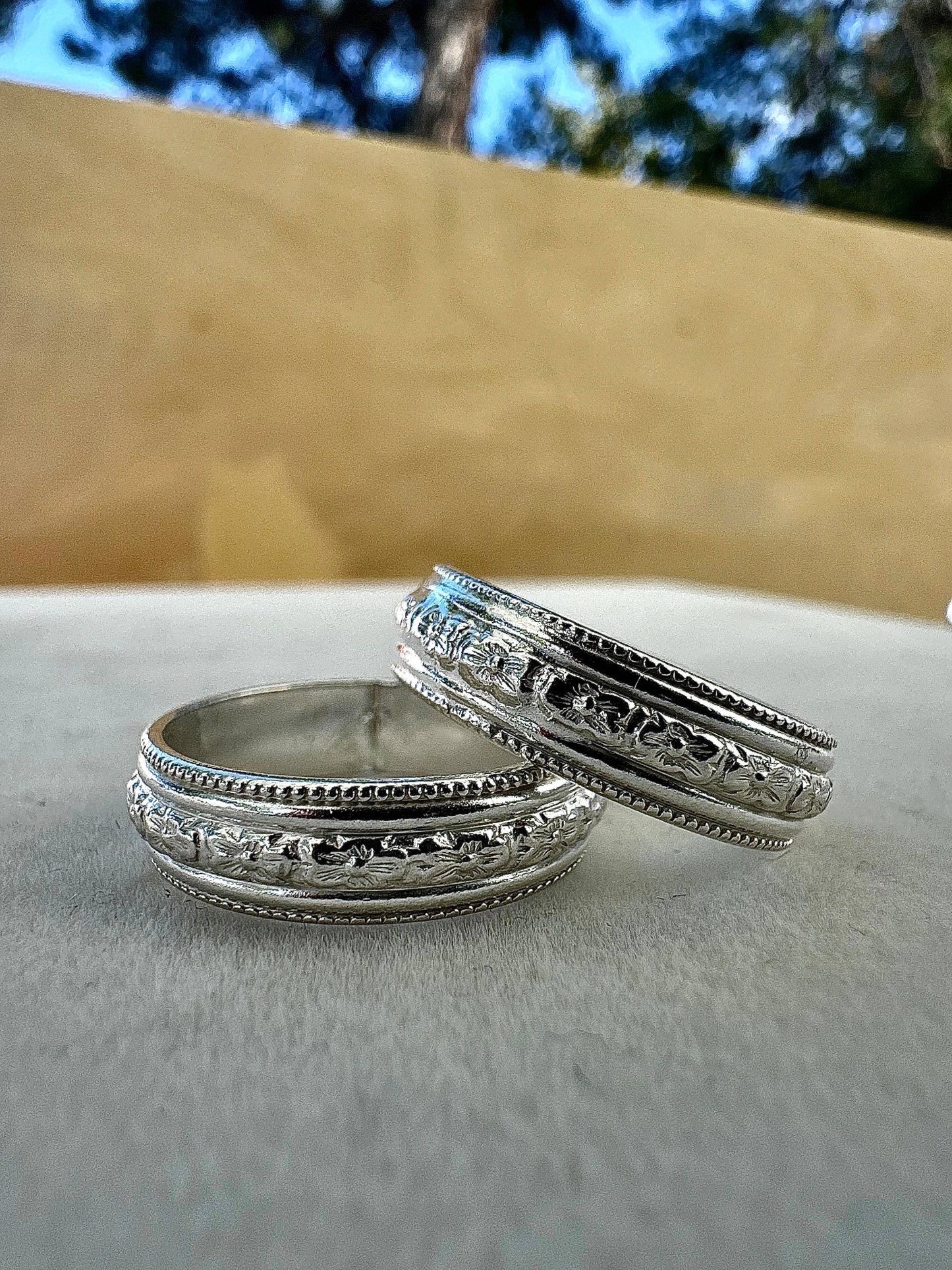 Thick Floral Sterling Silver Stacker Band Ring