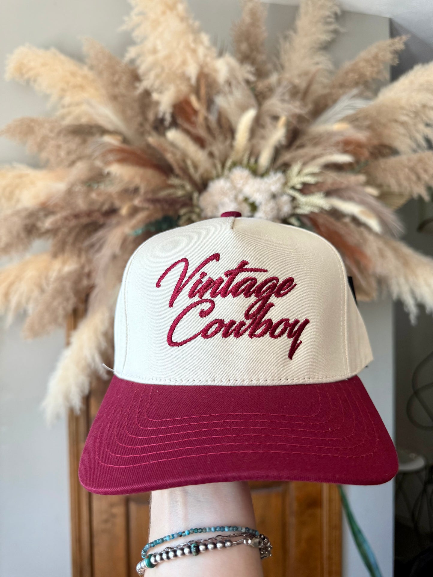 Vintage Cowboy Embroidery Two Tone Hat