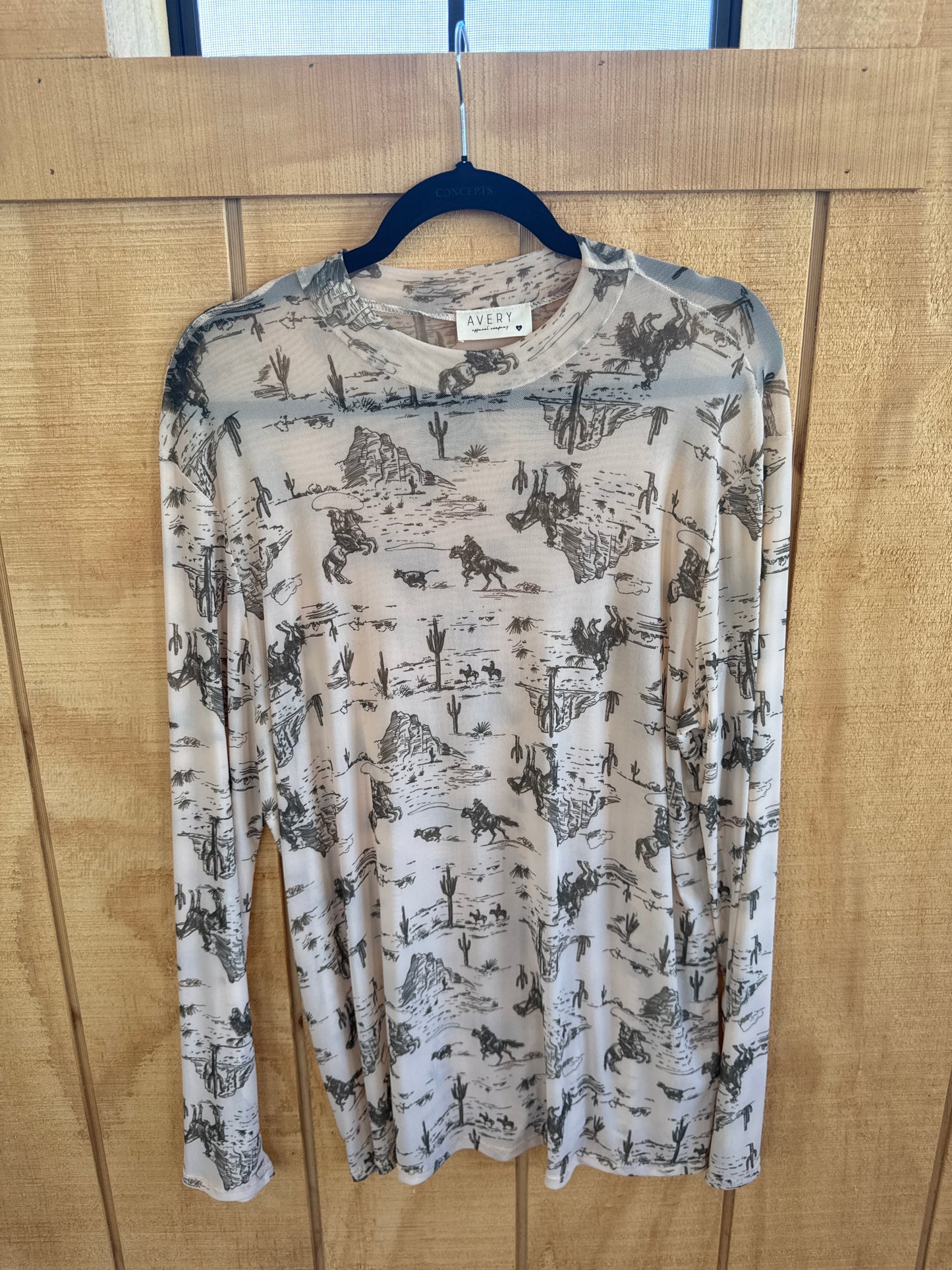 WILD WEST PRINT SEMI SHEER MESH TOP