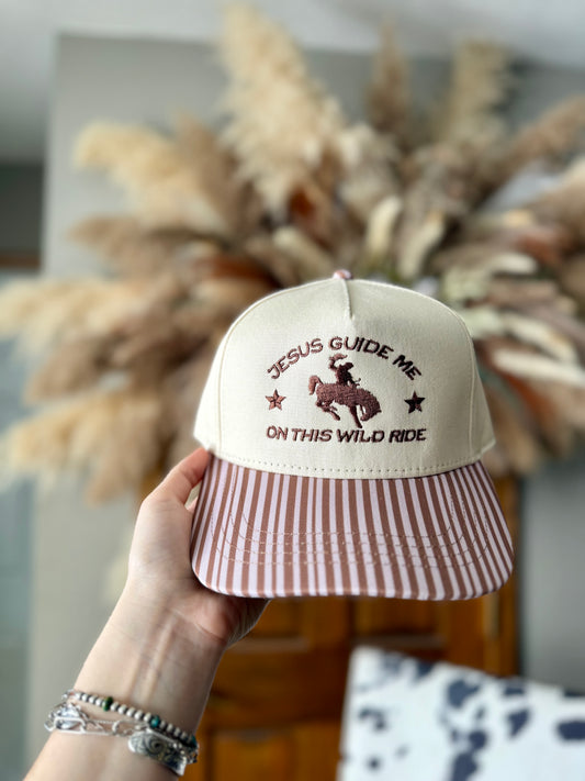 Jesus Guide Me On This Wild Ride- Brown Striped Hat