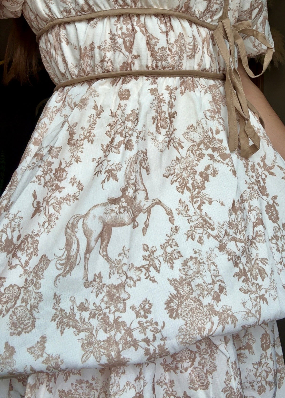 Vintage Horse Toile Printed Summer Midi Dress