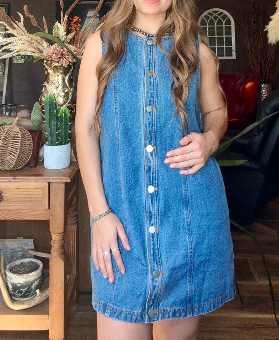 Sleeveless Round Neck Button Down Dress