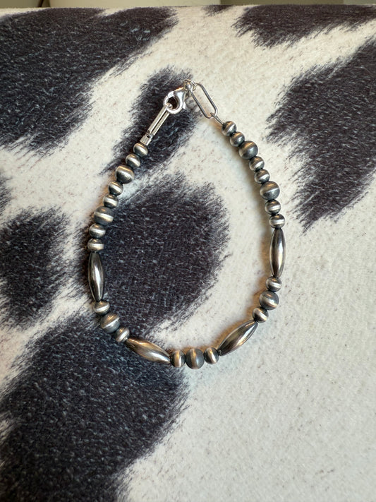 Sterling Silver Pearl Torpedo Bead Bracelet