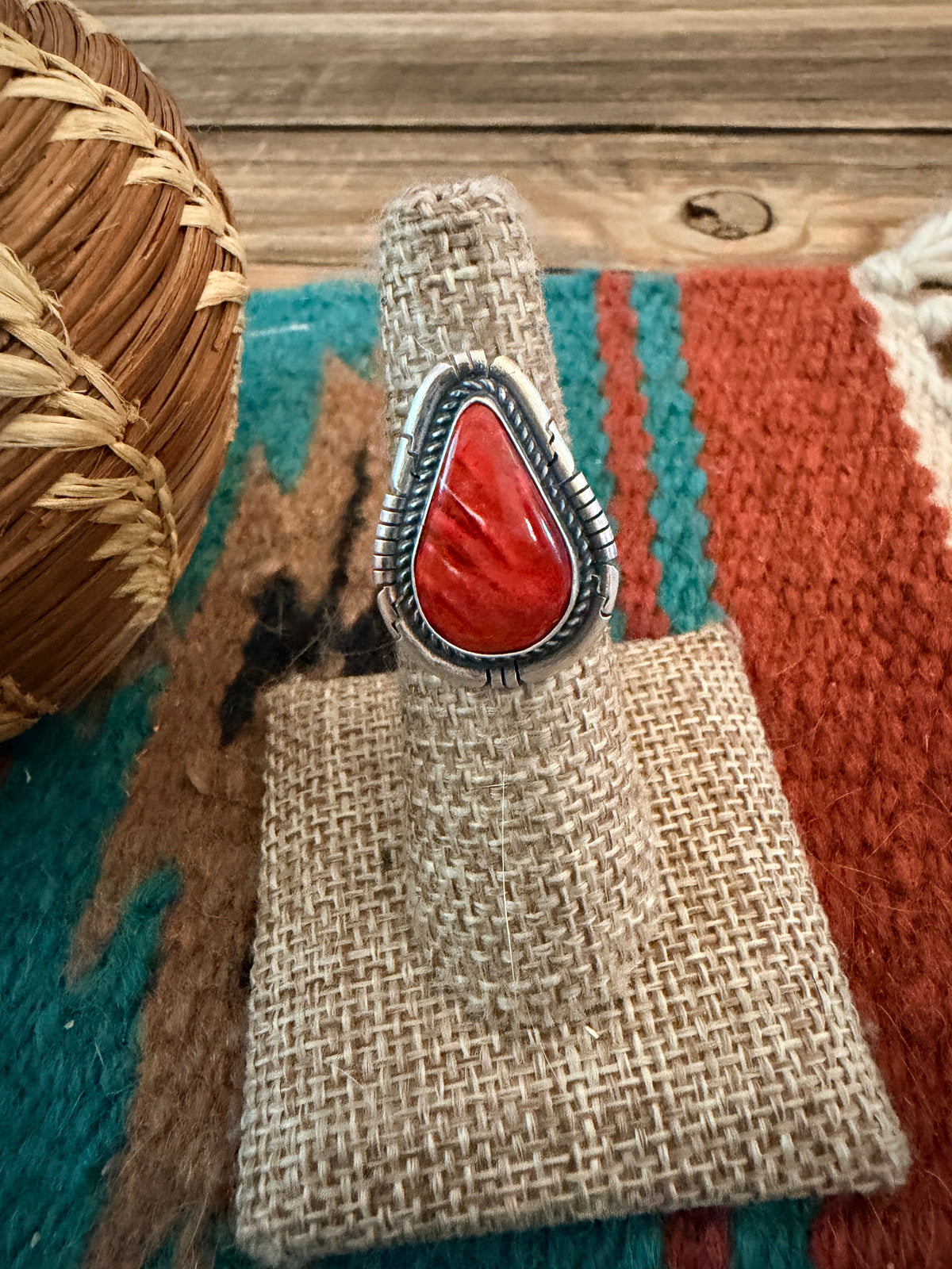 Handcrafted Red Spiny Oyster & Sterling Silver Ring Size 5.5