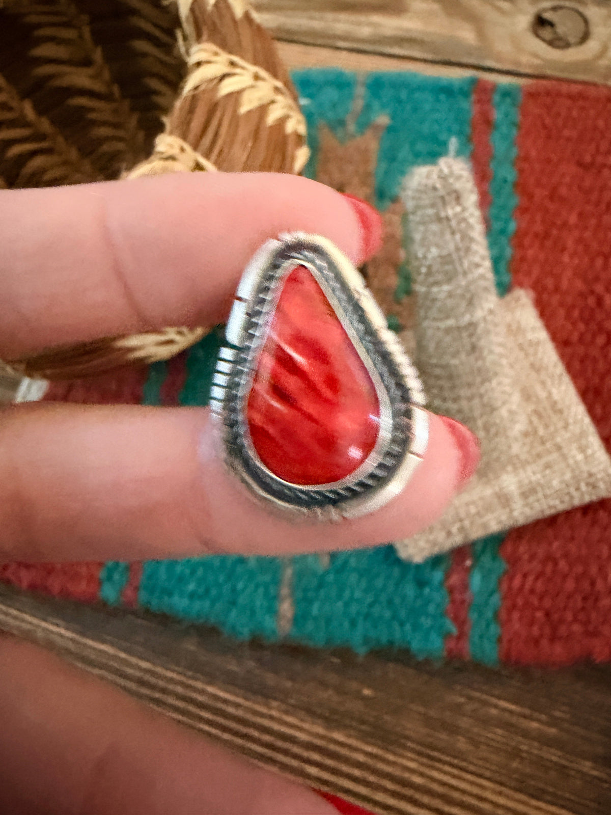Handcrafted Red Spiny Oyster & Sterling Silver Ring Size 5.5