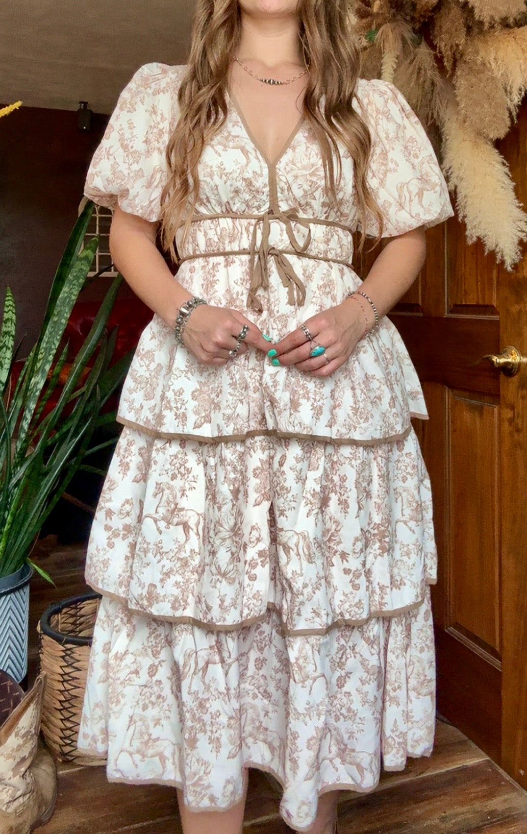 Vintage Horse Toile Printed Summer Midi Dress