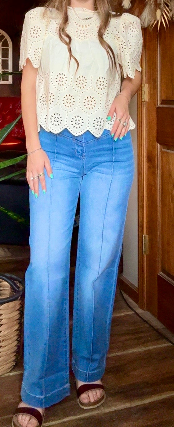 Tailored Center Seam Detail Straight Loose High Rise Jeans