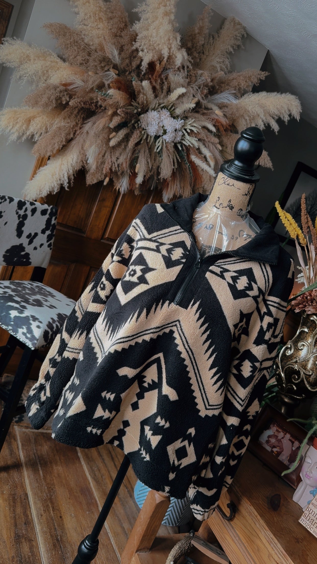 Half Zip Up Aztec Fleece Top