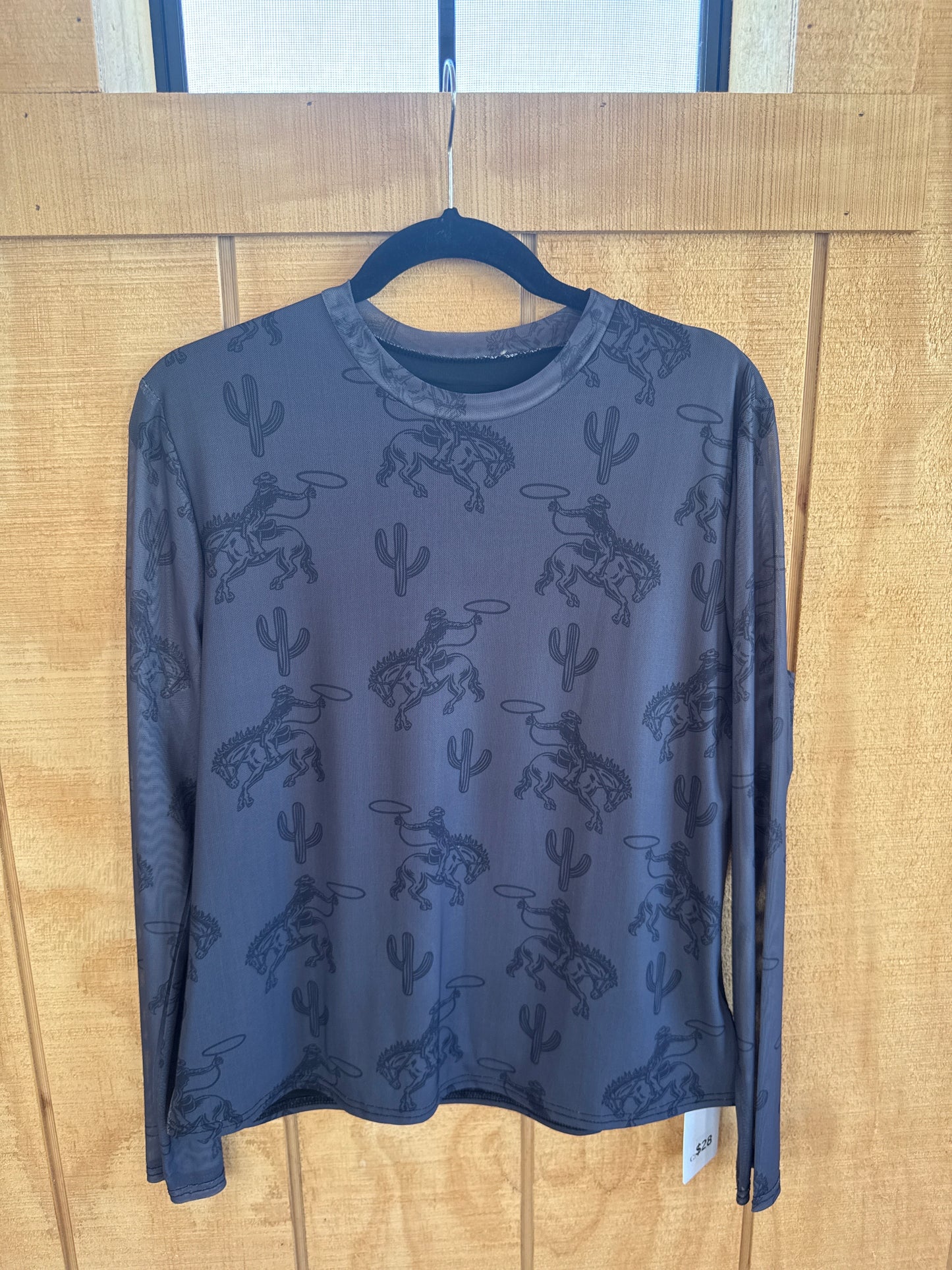 Western Vintage Cowboy Rodeo Sheer Mesh Blouse