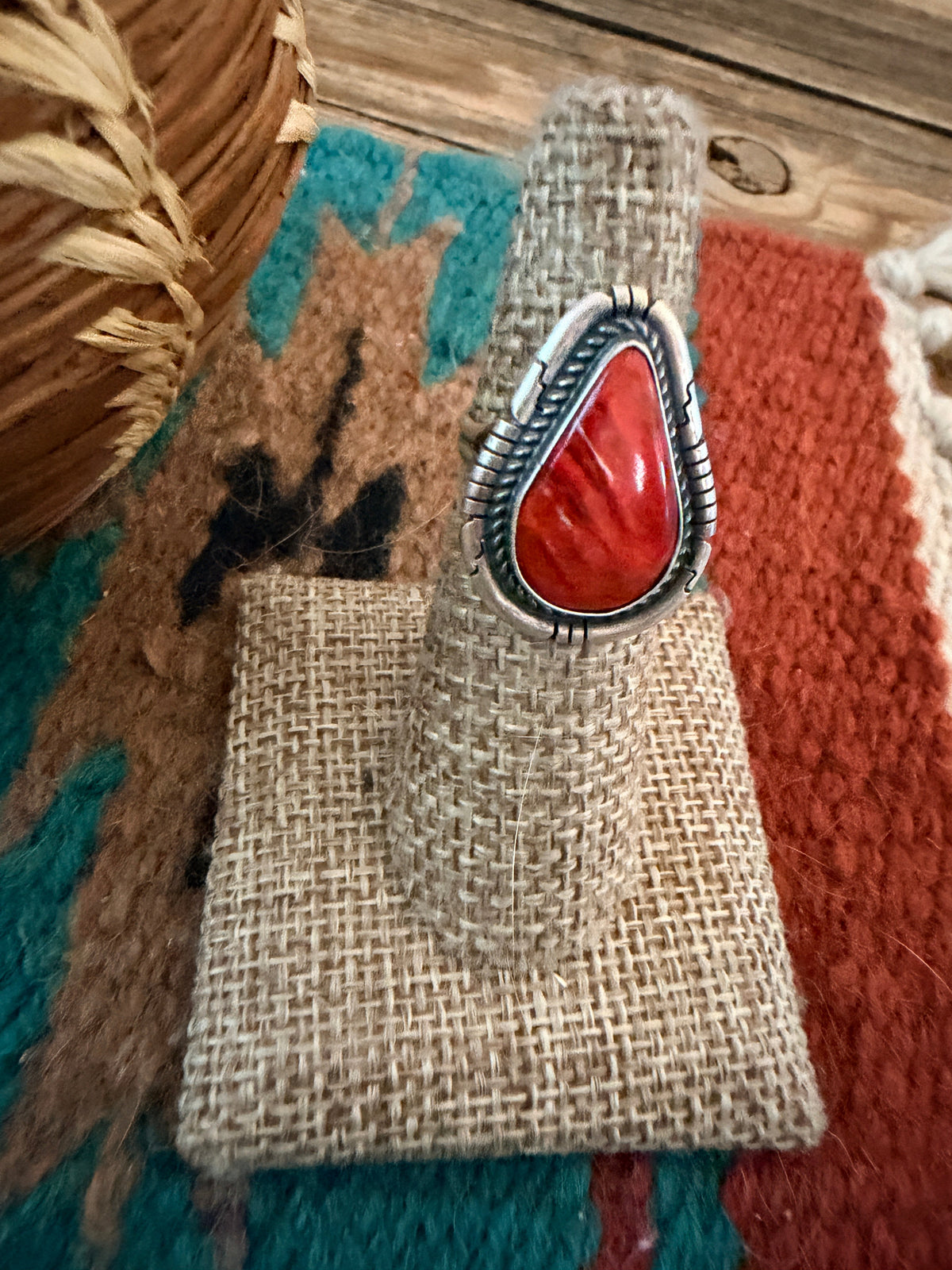 Handcrafted Red Spiny Oyster & Sterling Silver Ring Size 5.5