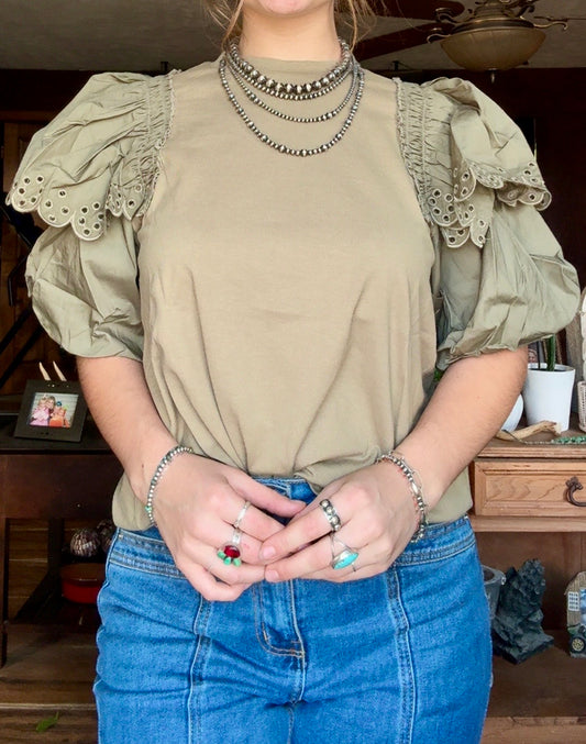 Crew Neck Puff Sleeve Top