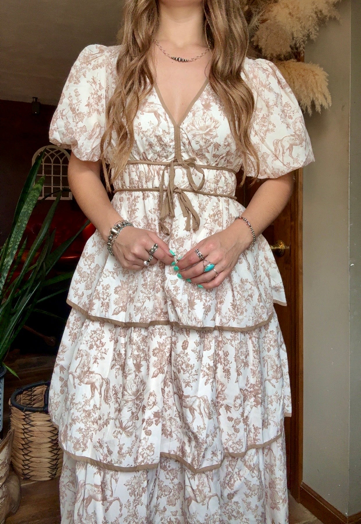 Vintage Horse Toile Printed Summer Midi Dress