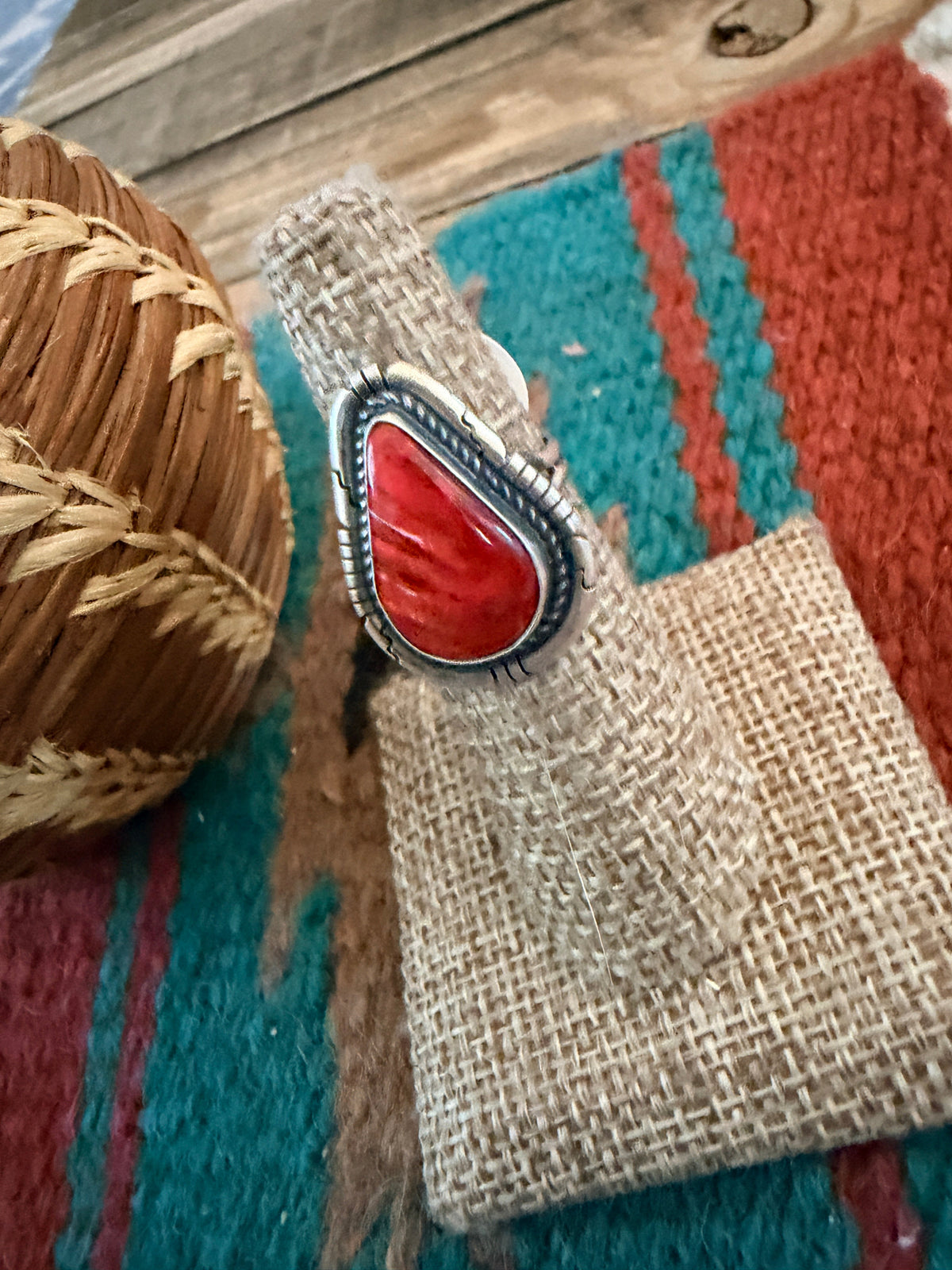 Handcrafted Red Spiny Oyster & Sterling Silver Ring Size 5.5
