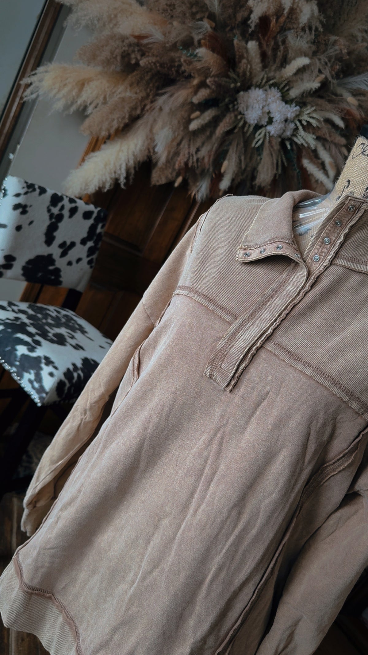 Half Button Down Oversized Contrast Knit Top