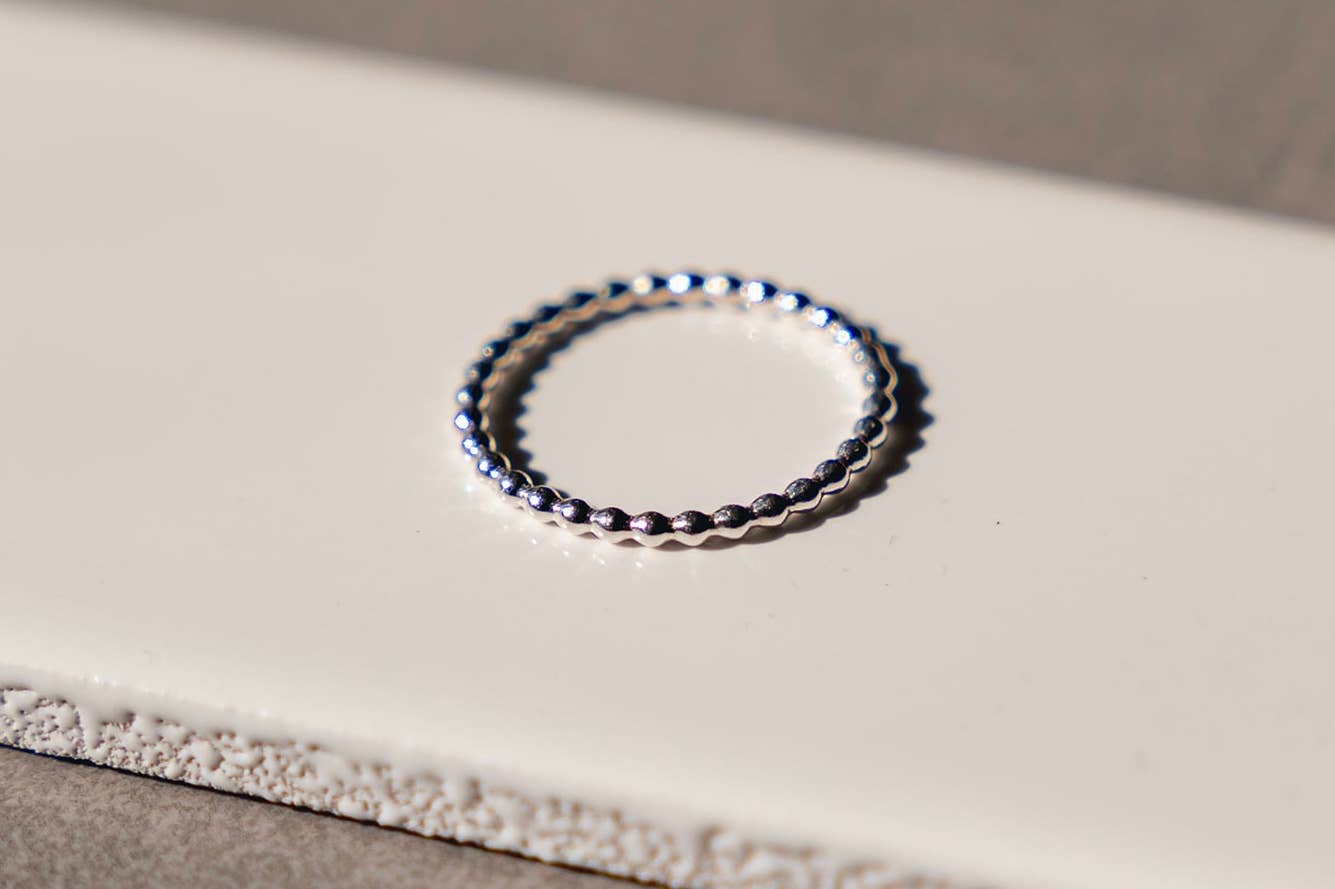 Beaded Sterling Silver Stacker Band Ring
