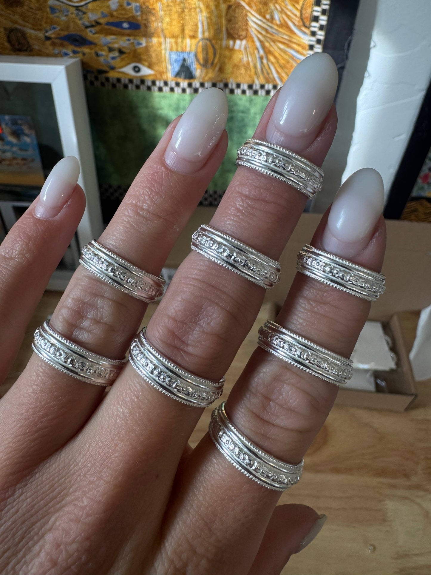 Thick Floral Sterling Silver Stacker Band Ring